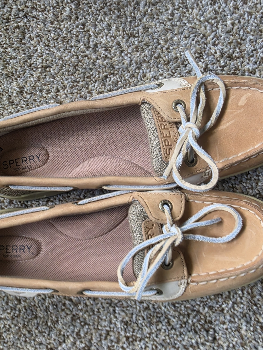Sperry Women's Tan Leather Boat Shoes with White Laces
